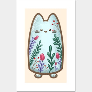 Cat with Flowers Pattern Posters and Art